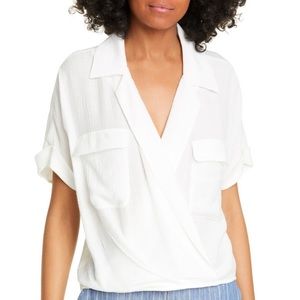 Brochu Walker white pocket wrap blouse